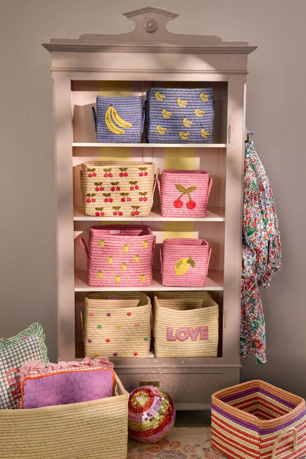 Raffia Korb mit Henkeln Colorful Stripes