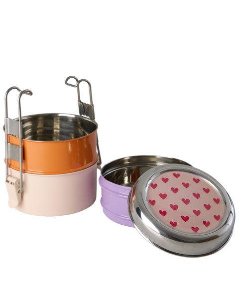 Edelstahl Brotdose mit 3 Ebenen Herz Print