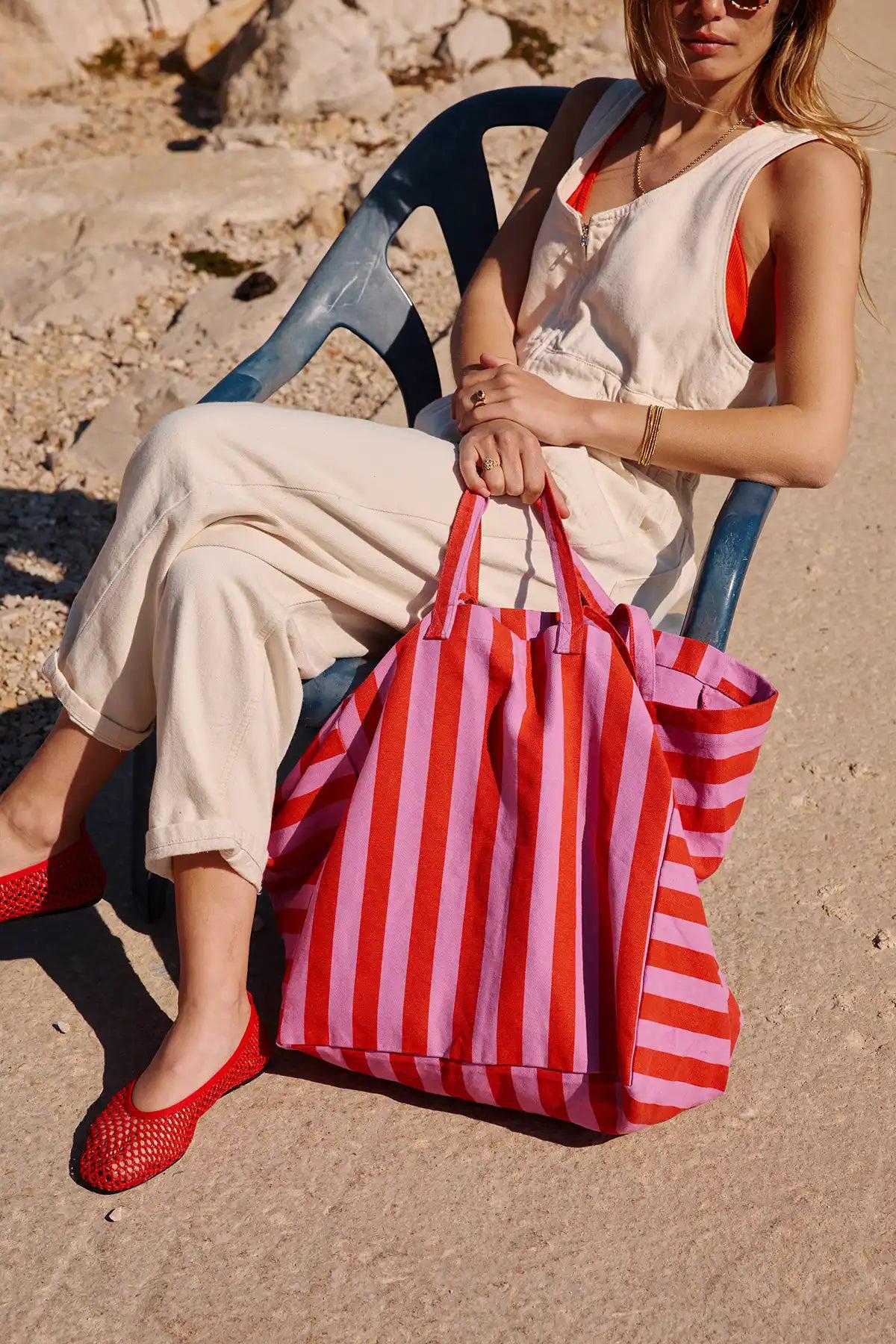 Baumwolltasche Elisa Stripes Orchid Tomato