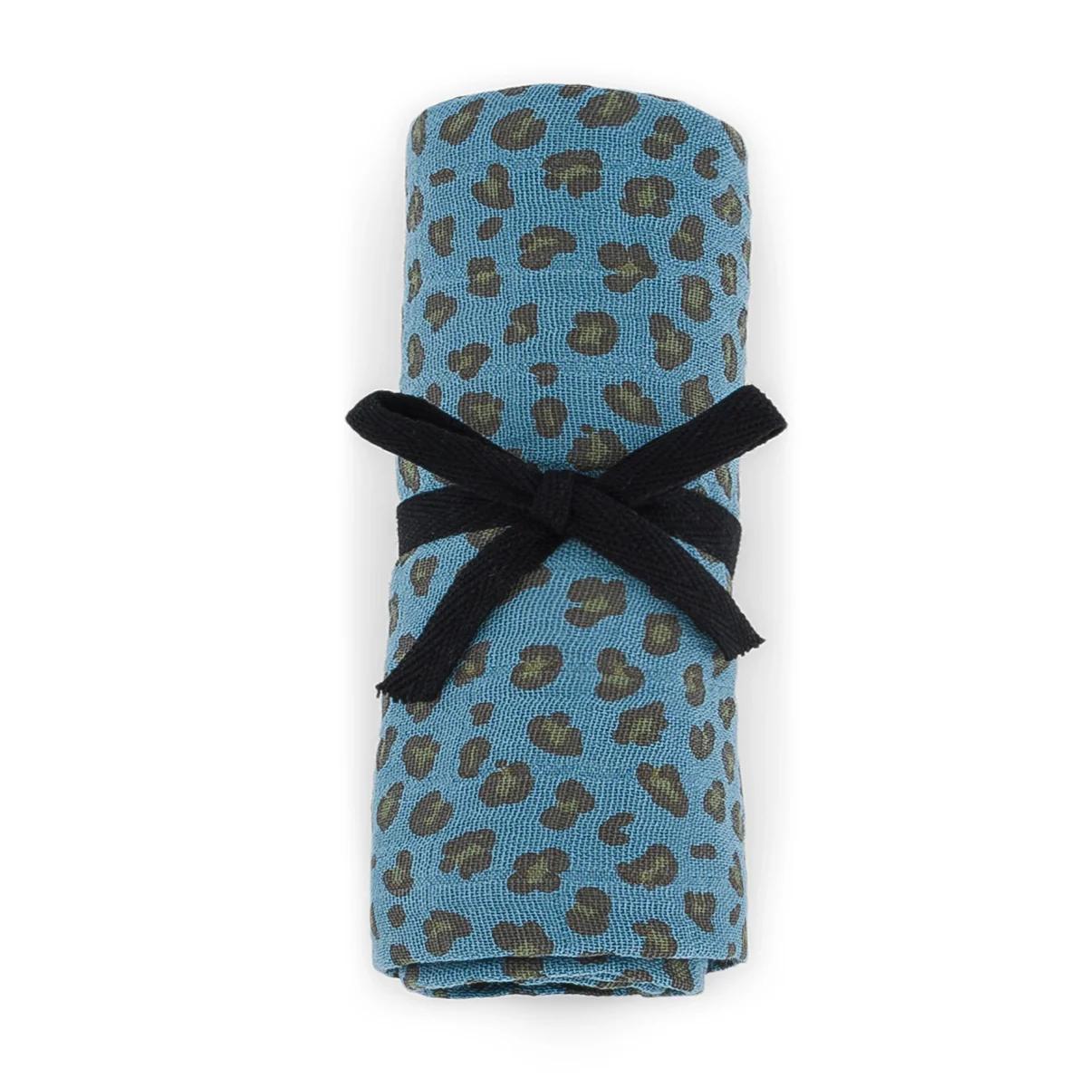 Wickeltuch Bianca Mini Leopard Blue Jean 70x70