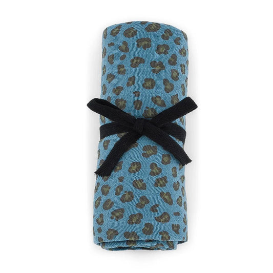 Wickeltuch Bianca Mini Leopard Blue Jean 70x70