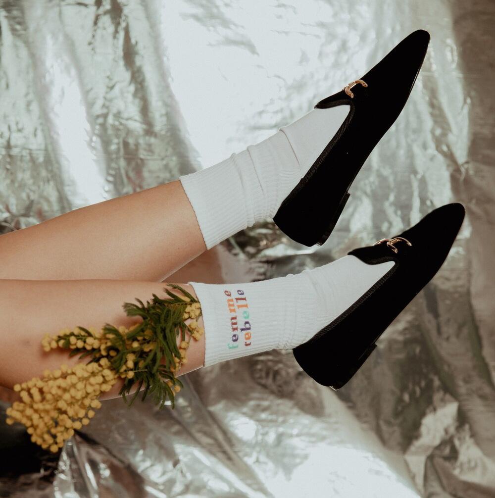 Socken Femme Rebelle White/Rainbow 36-40