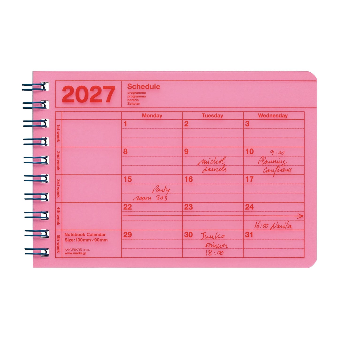2027 Notebook Kalendar XS, Neon Pink