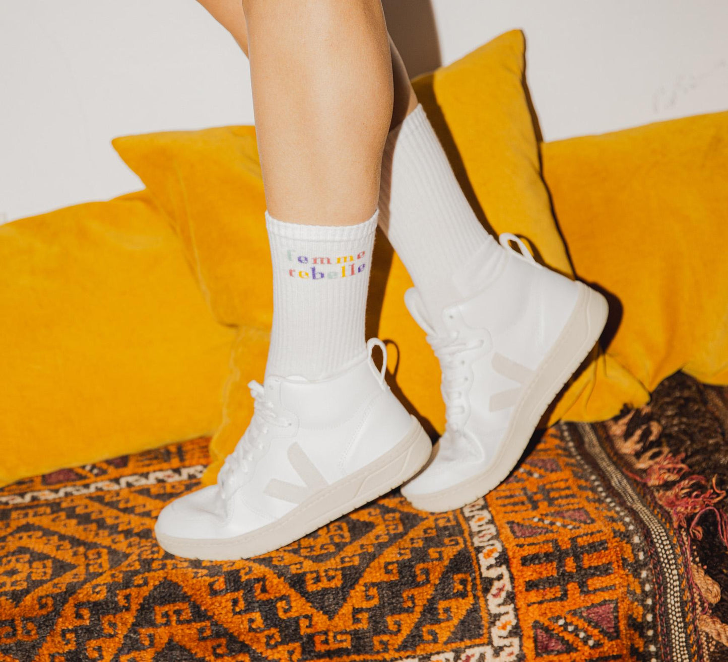 Socken Femme Rebelle White/Rainbow 36-40
