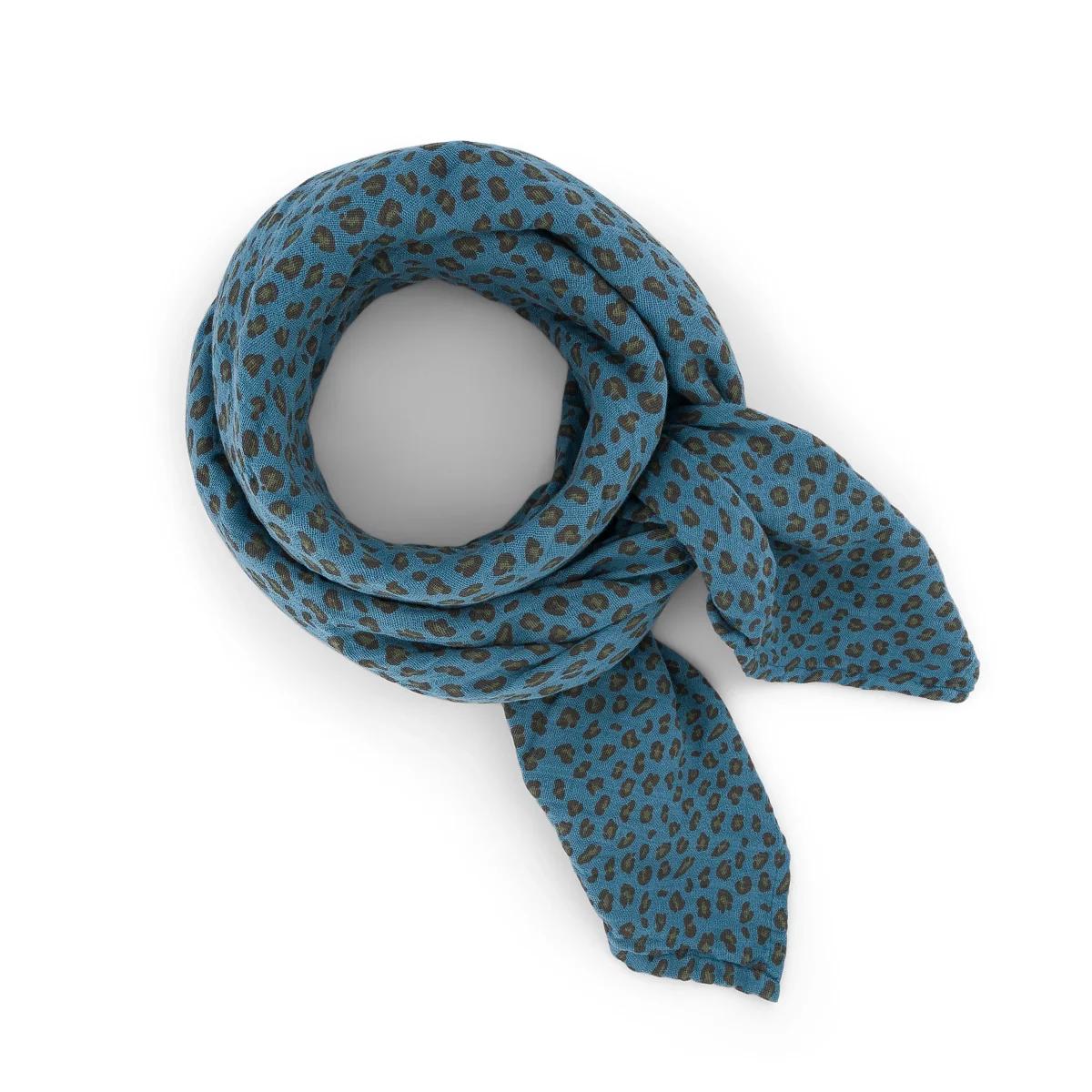 Wickeltuch Bianca Mini Leopard Blue Jean 70x70