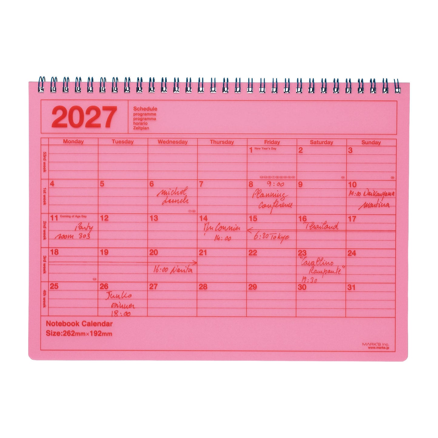 2027 Notebook Kalendar M, Neon Pink