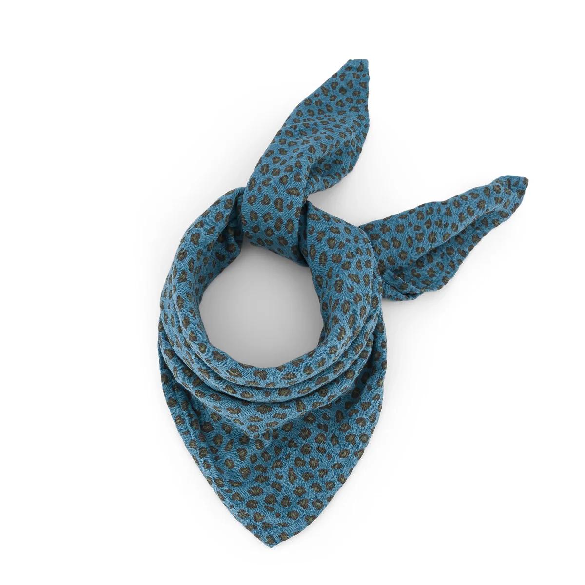 Wickeltuch Bianca Mini Leopard Blue Jean 70x70