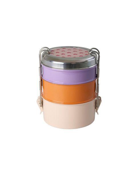 Edelstahl Brotdose mit 3 Ebenen Herz Print